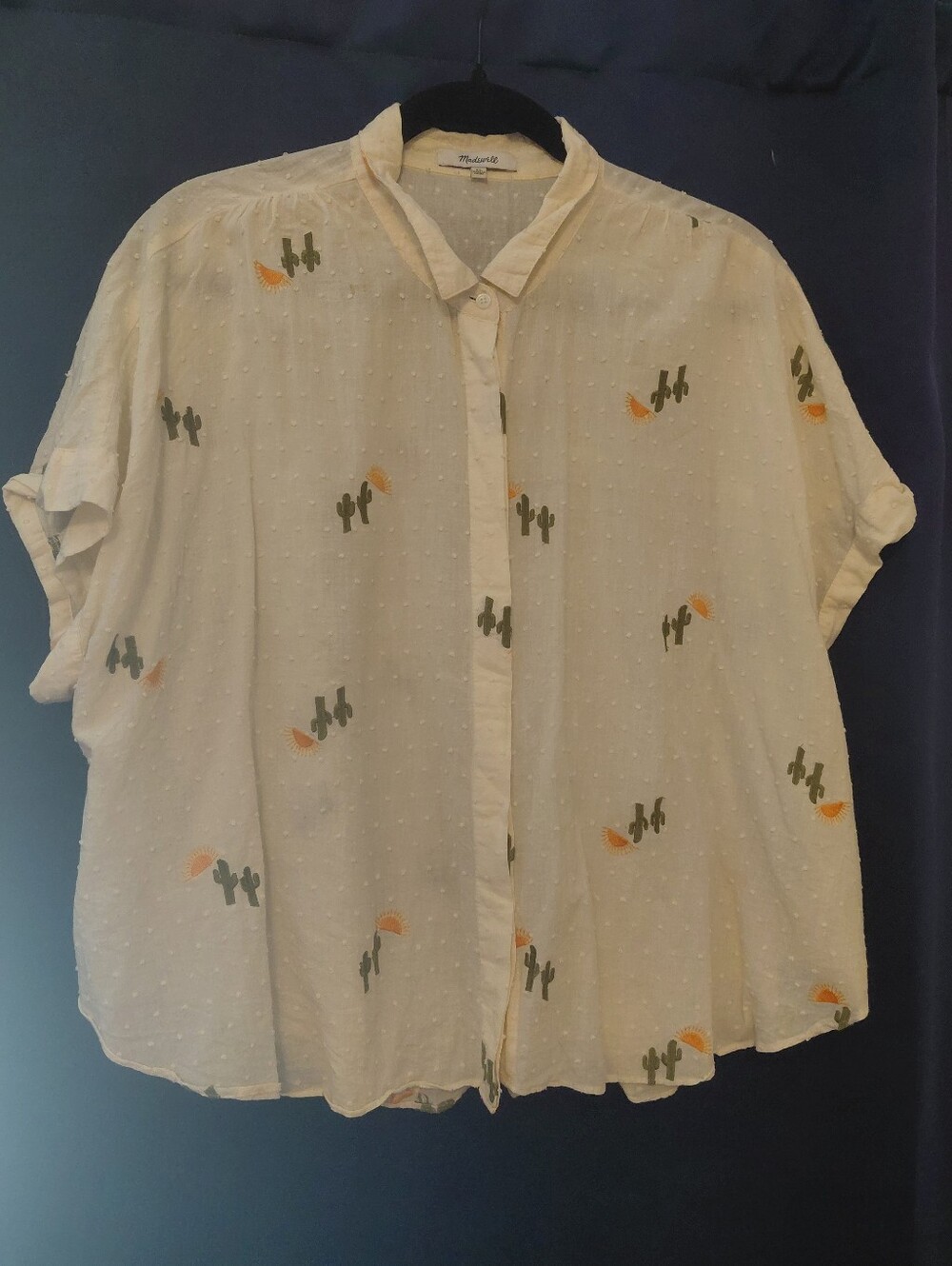 Cactus Embroidered Cropped Lightweight Shirt, XL, Madewell